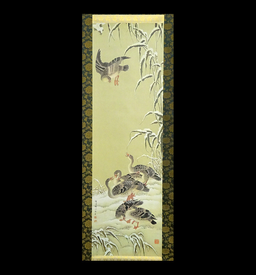 掛軸 絹本 八代玲華『白梅図』花鳥図 a040916 掛け軸 共箱付 肉筆 熊代