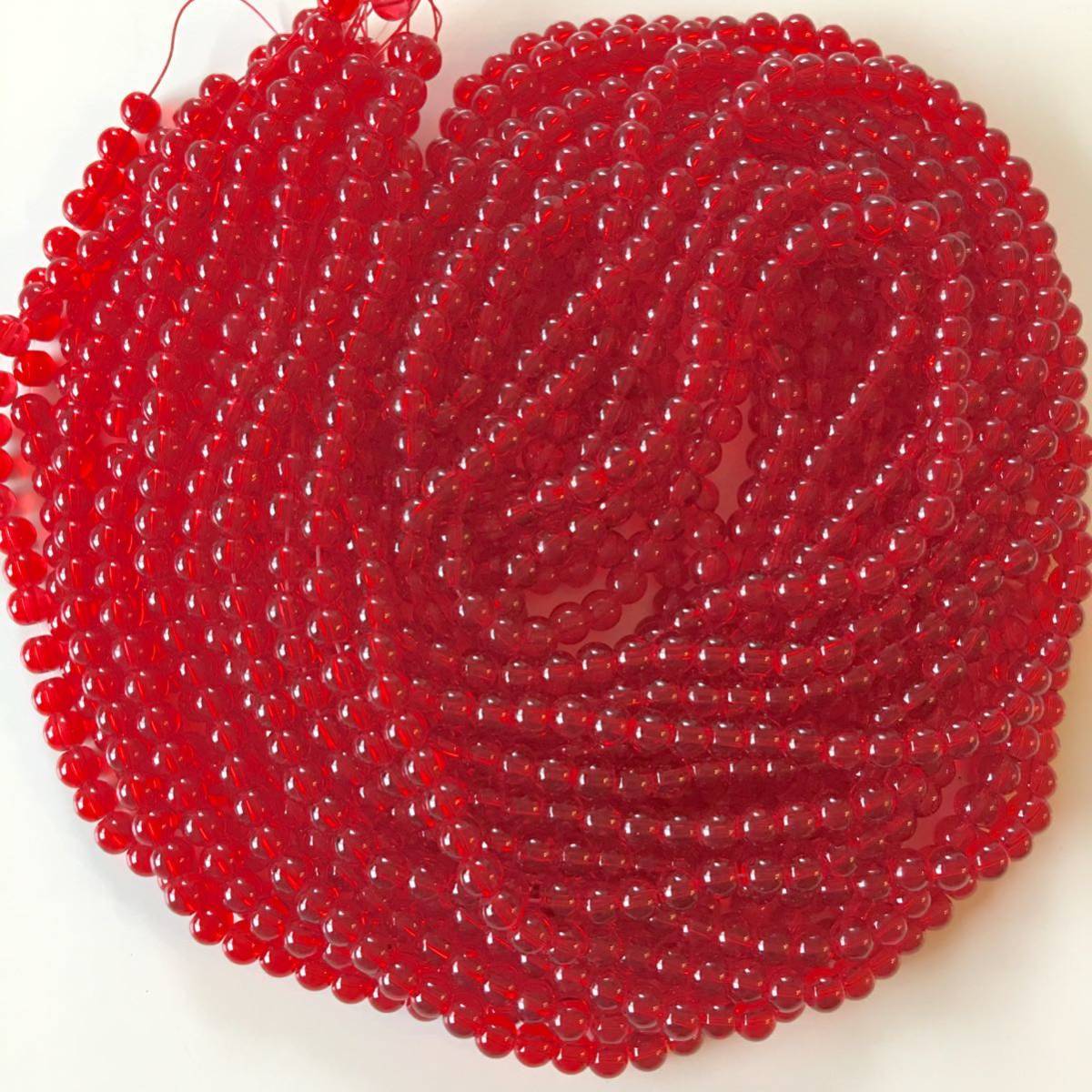 1円スタート/送料無料/大量丸玉ガラスビーズ染め6mm/クリアレッド/1連約135個×10連_1