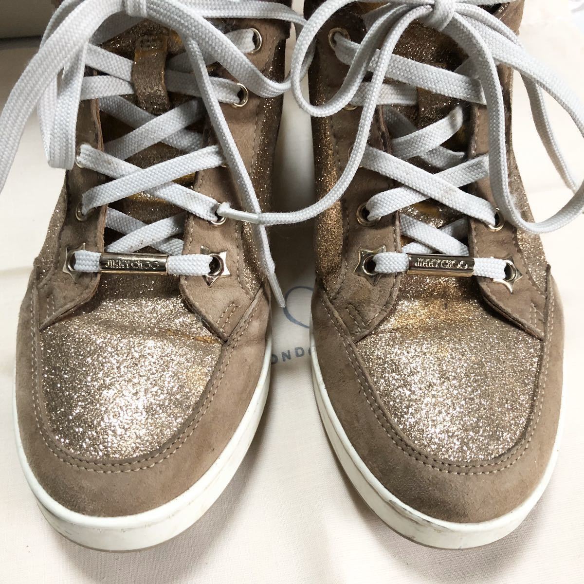 Jimmy Choo グリッター×スエードレザーハイカットスニーカー35 22.5 