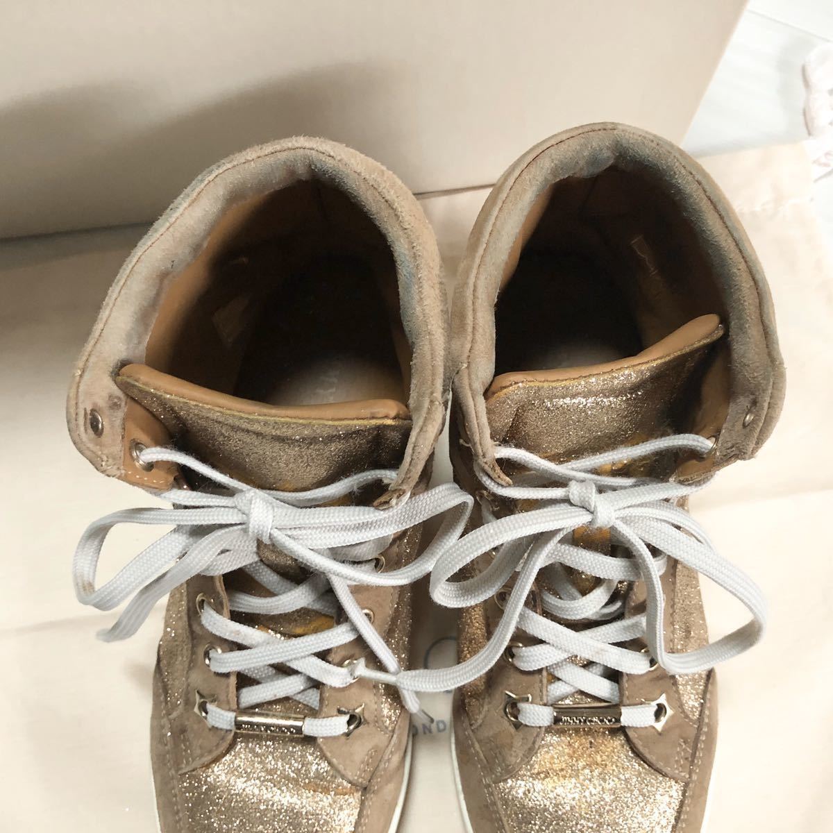 Jimmy Choo グリッター×スエードレザーハイカットスニーカー35 22.5 