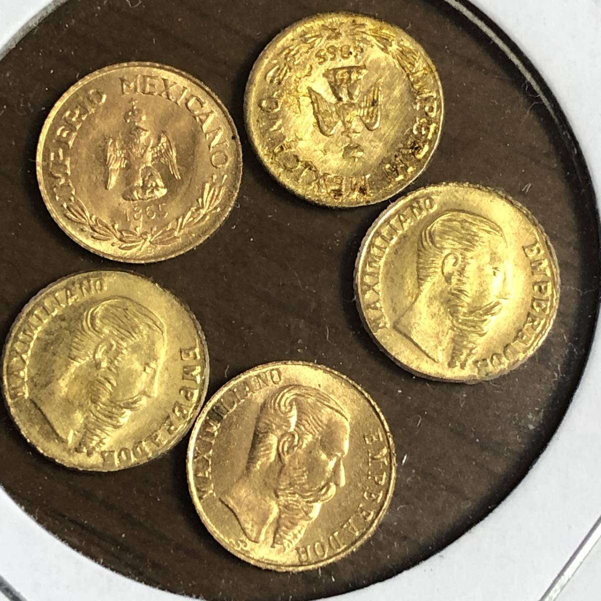 メキシコ 1865年 マクシミリアン皇帝 1ペソ金貨 直径10.1mm 重量0.48g 