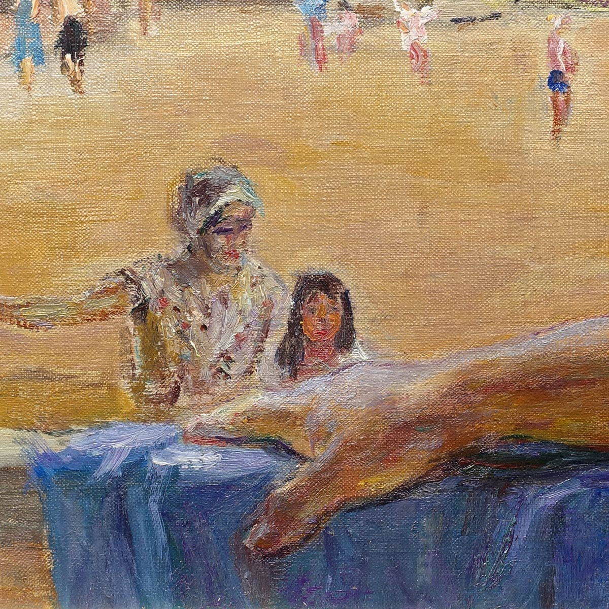 値下げ交渉可【おたからや美術画廊】中沢弘光●海辺の少女 油彩10号 人物画 女性像 夏 海岸 ビーチ 絵画 原画 油絵 真作保証 40810ag