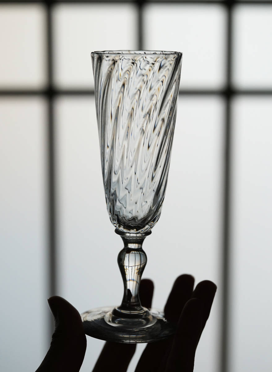 宙吹きモールガラスのビストロシャンパーニュフルートグラス / 19世紀