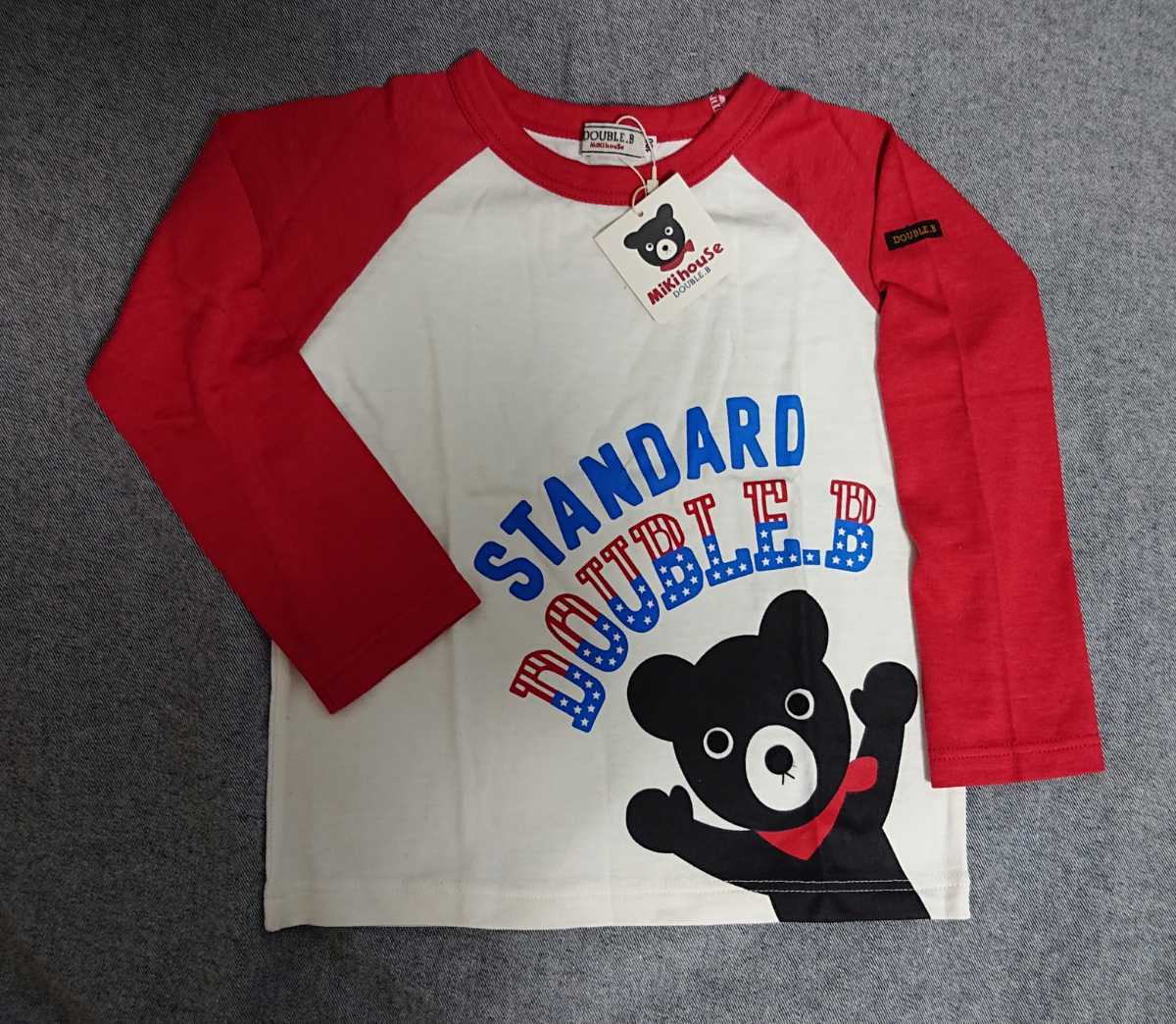 未使用 日本製 ミキハウス ダブルB STANDARD ロゴ B君 長袖Tシャツ 100