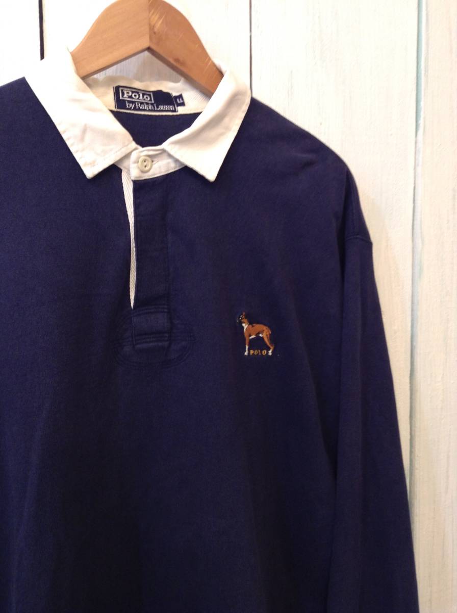 Ralph Lauren ラルフローレン ラガーシャツ ラグビー コットン長袖ポロシャツ メンズL～XL 濃い紺 良品 Lauren POLO ラガーシャツ ポロラルフローレン 90年代 ポロ、ラガ