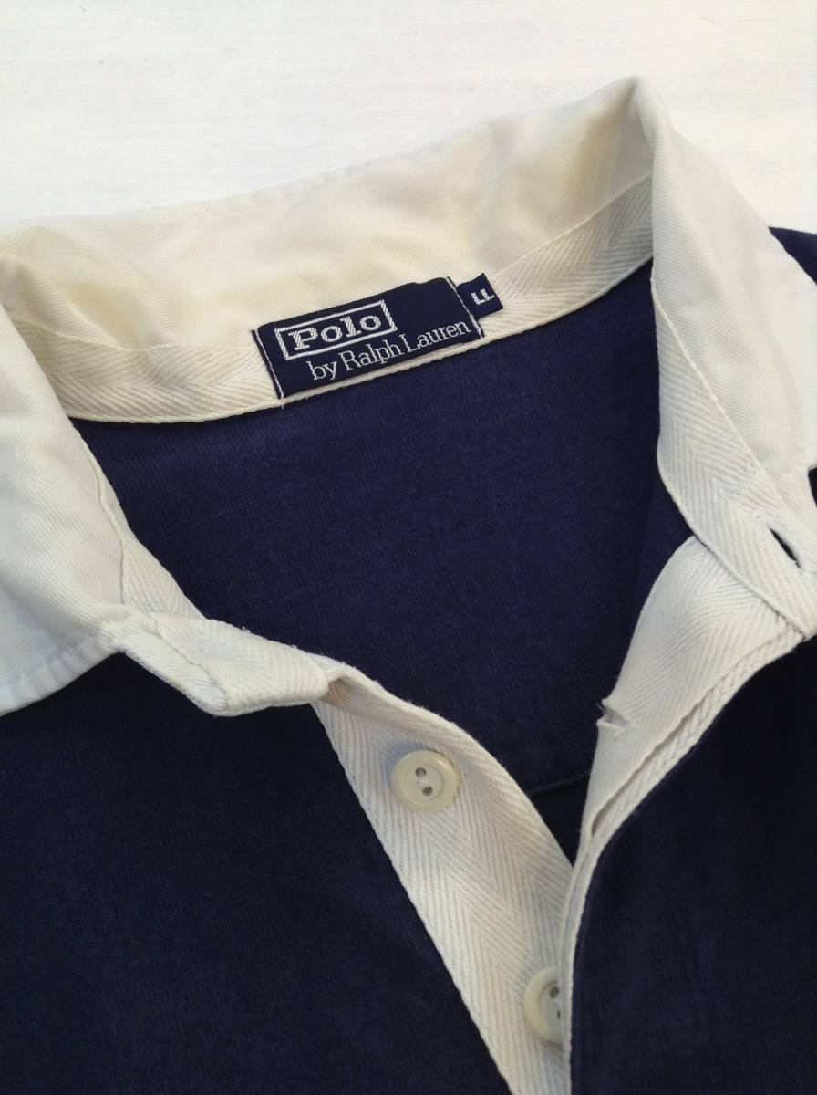 Ralph Lauren ラルフローレン ラガーシャツ ラグビー コットン長袖ポロシャツ メンズL～XL 濃い紺 良品 Lauren POLO ラガーシャツ ポロラルフローレン 90年代 ポロ、ラガ