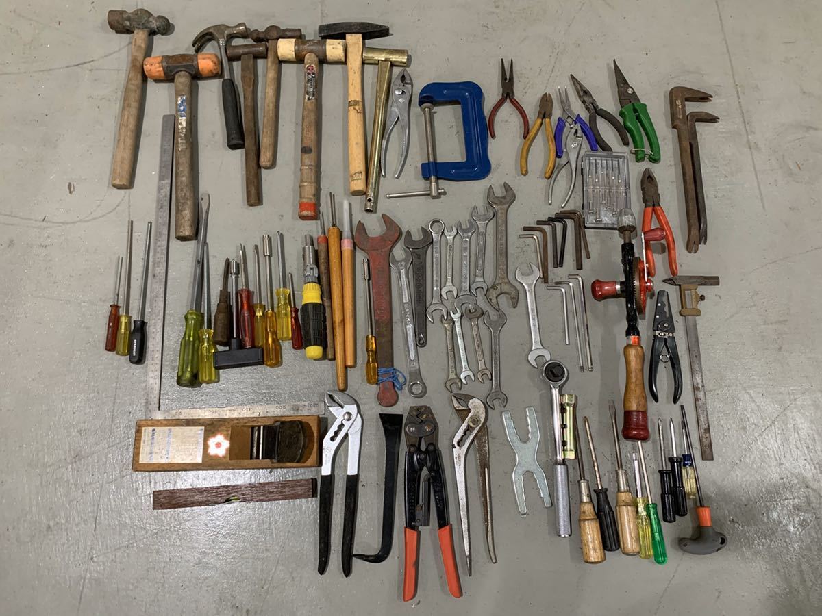 工具 大量 まとめ売りハンドツール かんな シャコ万　金槌 ドライバ 水平器 スパナ レンチ バール キリ　六角 等②_1