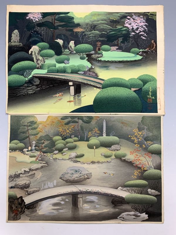 希少！大野麦風 木版画「京都青蓮院の庭」 版画 初版！最後の1枚！大野