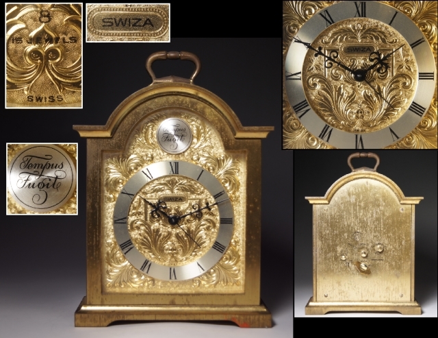 スイス製□SWIZA スウィザ□ Tempus Fugit 15石 8日巻 置時計 手巻き
