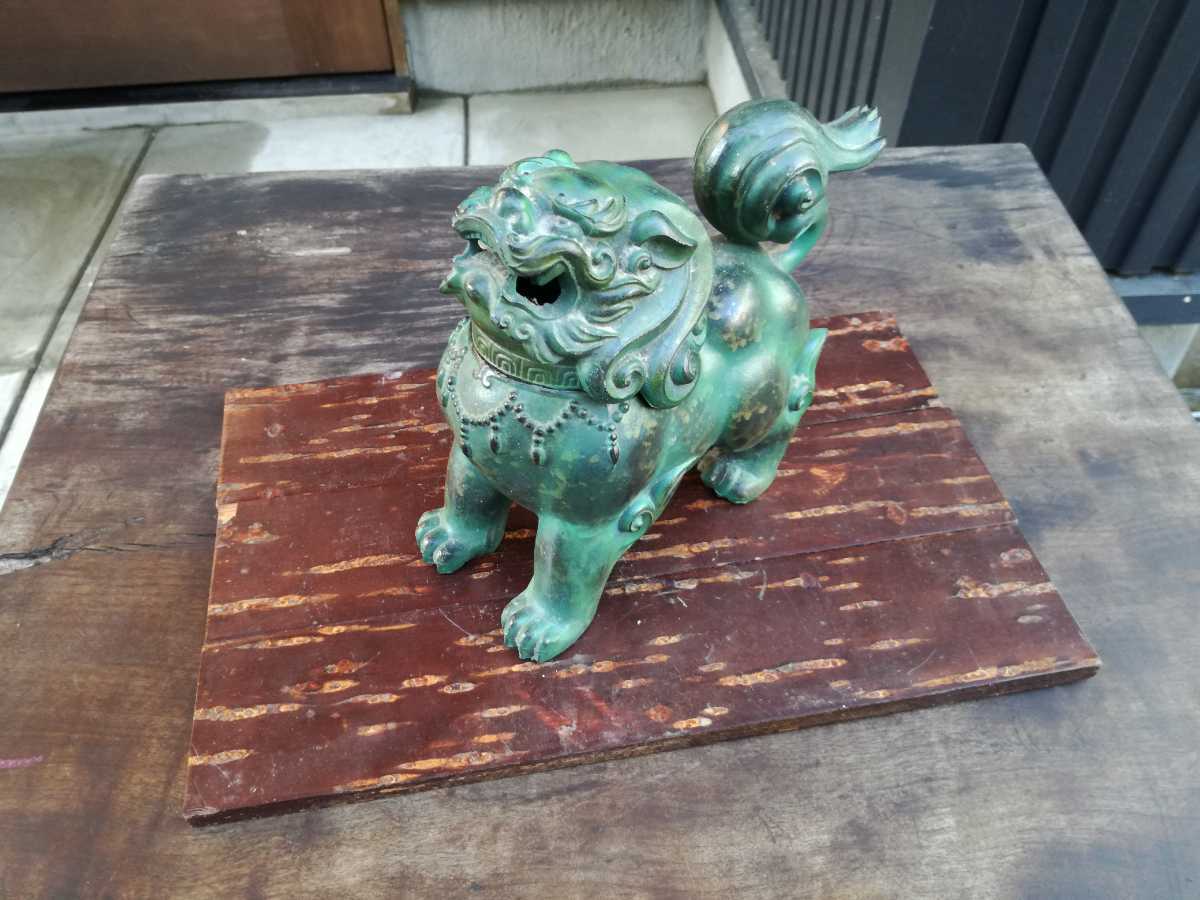 玉乗り獅子 置物 昭和レトロ 狛犬 鉄製 鋳物 - 大型 金属工芸 玉獅子 