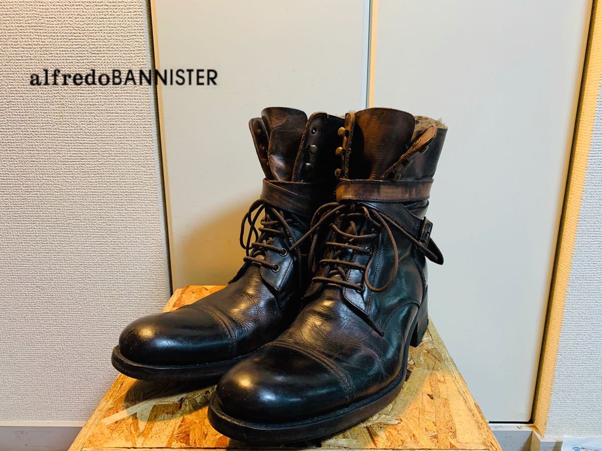 alfredoBANNISTER レザーブーツ 42 日本製 289) アルフレッドバニスター ブーツ モンクストラップ ファー付き