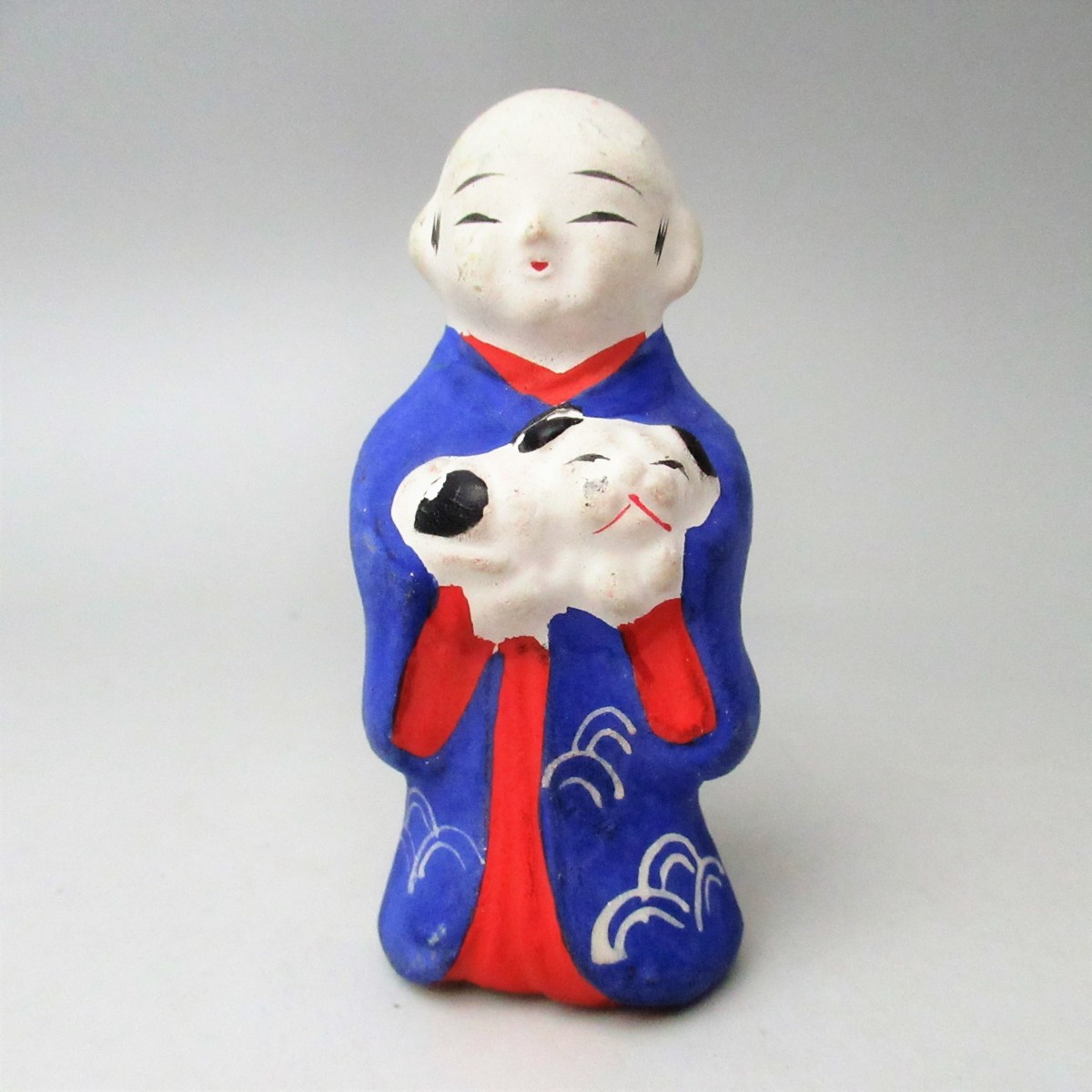 ∀【郷土玩具/土人形1096】 古い土人形 名古屋 野田末吉さん 狆抱き