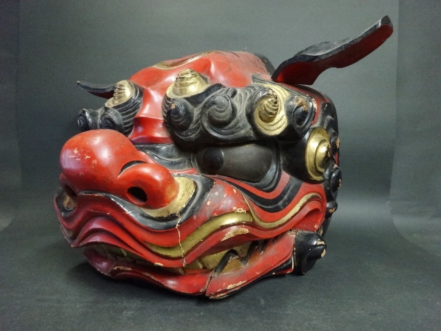 広吉堂】獅子舞 獅子頭 古美術品 時代物 木彫り 骨董 ホビー