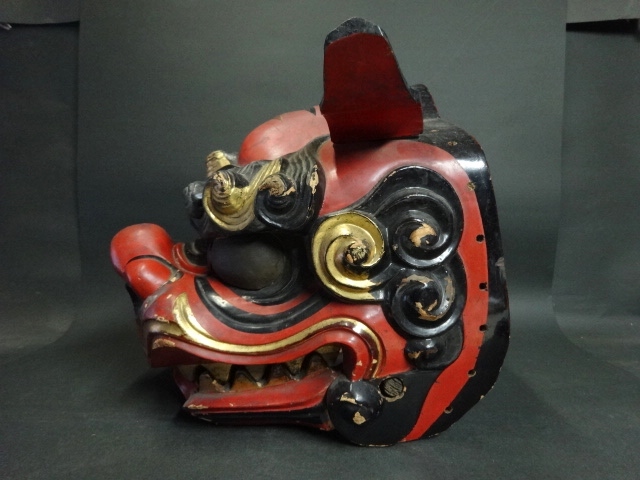 広吉堂】獅子舞 獅子頭 古美術品 時代物 木彫り 骨董 ホビー