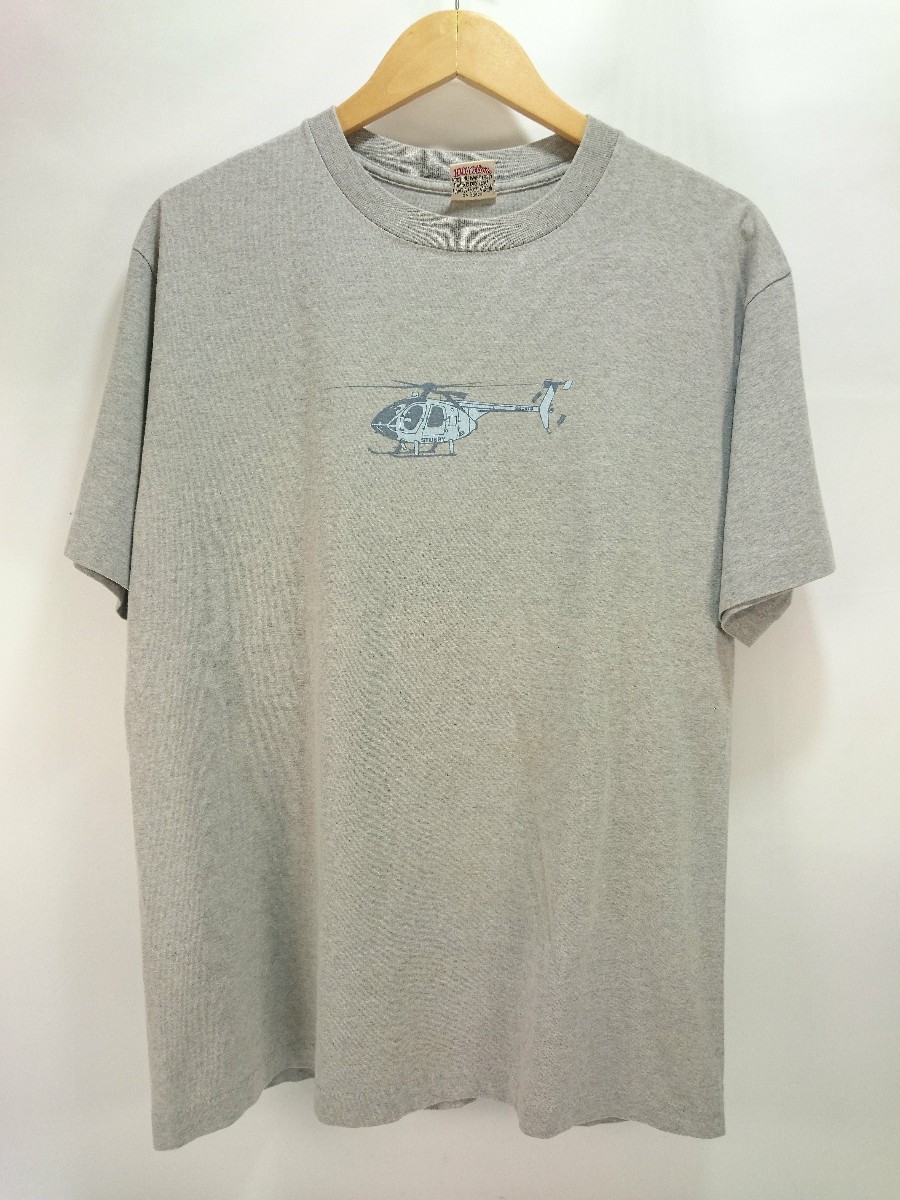 STUSSY◆Tシャツ/L/コットン/GRY/プリント90s/ヘリコプター/OLD