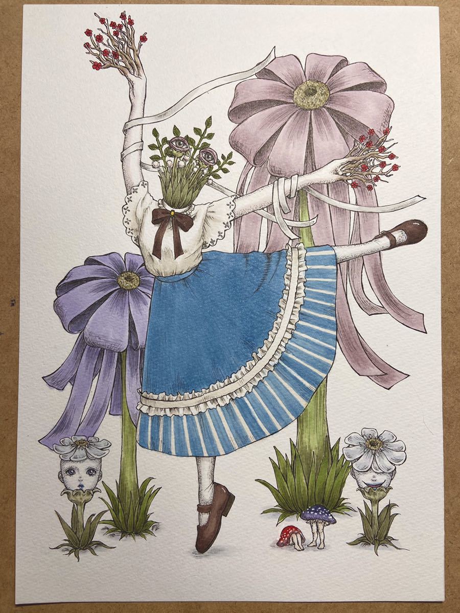 植物少女（額付き）アナログイラスト オリジナル B5 サイズ 植物人間 女の子 手描き アナログ イラスト
