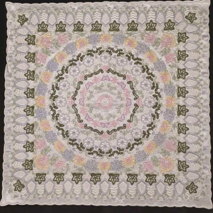 ハンカチ 汕頭 蝶々 手刺繍 花柄 汕頭刺繍 刺繍 スワトウ 白 スワトウ