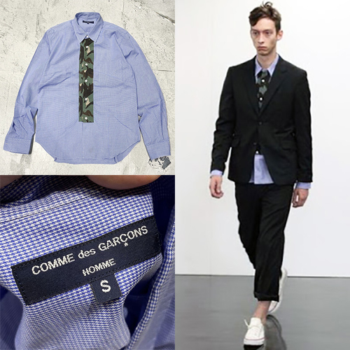 12ss COMME des GARCONS HOMME コム デ ギャルソン オム ギンガム チェック x カモ パイピング シャツ サイズ S Comme Garçons Homme 希少 Black HERO