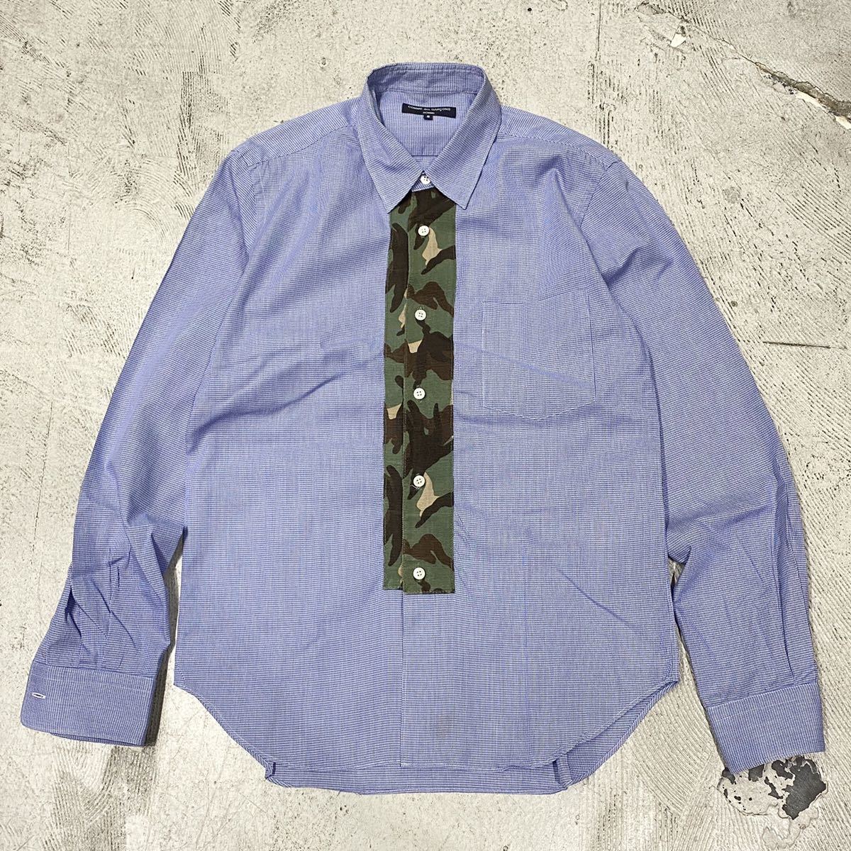 12ss COMME des GARCONS HOMME コム デ ギャルソン オム ギンガム チェック x カモ パイピング シャツ サイズ S Comme Garçons Homme 希少 Black HERO