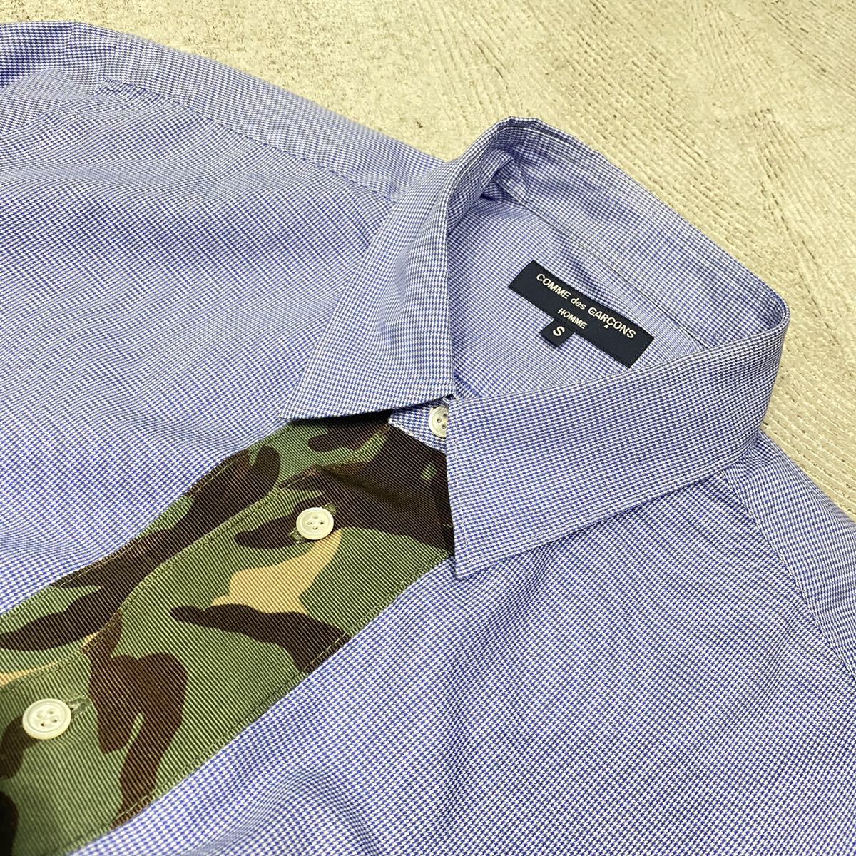 12ss COMME des GARCONS HOMME コム デ ギャルソン オム ギンガム チェック x カモ パイピング シャツ サイズ S Comme Garçons Homme 希少 Black HERO