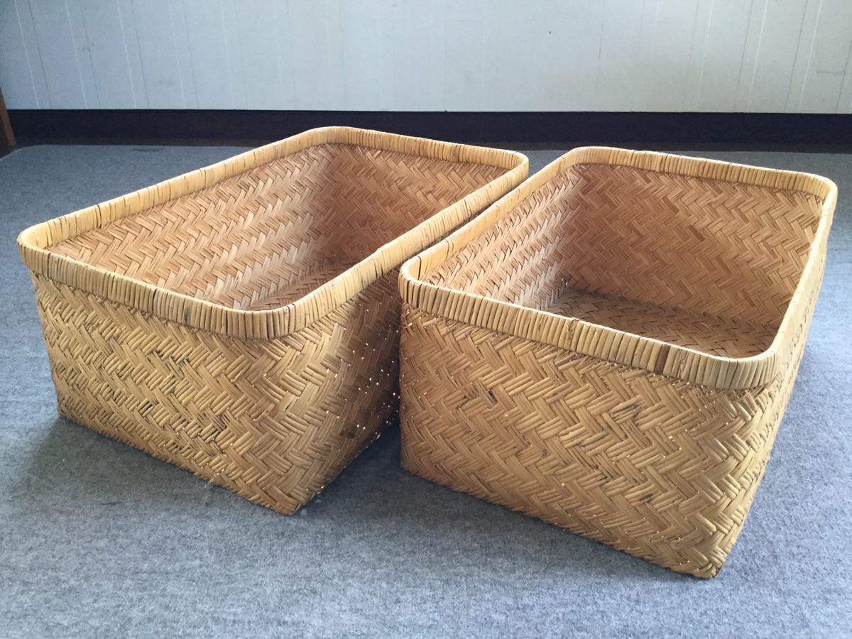 竹行李 収納と整理に使えるすず竹の行李 バスケット｜古家具 – 市川