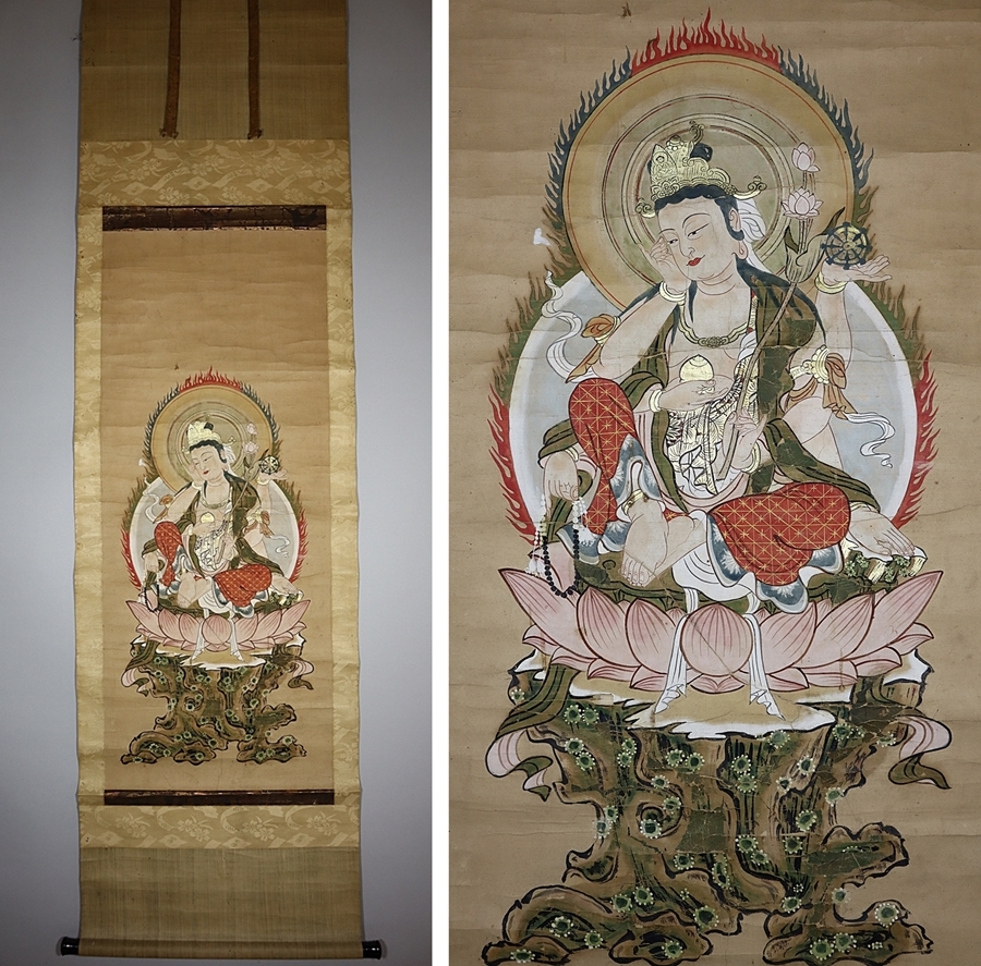 【模写】時代古画　仏画　肉筆　那智山観世音菩薩像　掛軸　仏教美術　希少