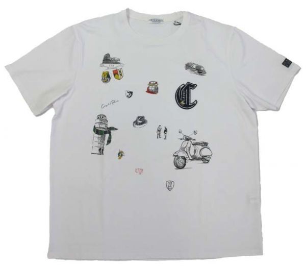 【durini】Others CAPRI カプリ 夏35%OFF!マリンプリントTシャツ ワッペン クルーネック 半袖 綿100% ゆったり/ホワイト/50(XL)
