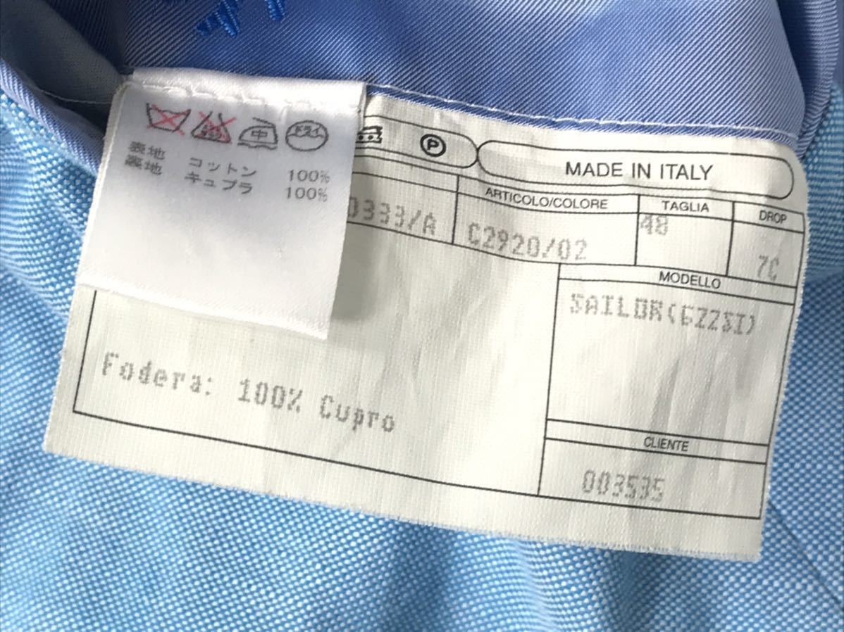 イザイア コットン 46 テーラード イタリア製 サックスブルー 未使用 春夏モデル イザイア ISAIA ブルー サックス オ25120 48 46