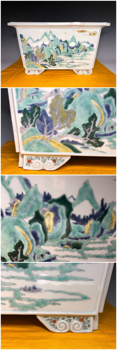 中国美術 色絵 花模様 植木鉢 花盆(ZE494) 中国美術 色絵 花模様