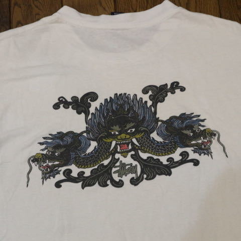 90s USA製 紺タグ STUSSY Tシャツ M ホワイト 龍 ドラゴン SSリンク