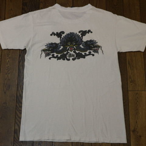 90s USA製 紺タグ STUSSY Tシャツ M ホワイト 龍 ドラゴン SSリンク