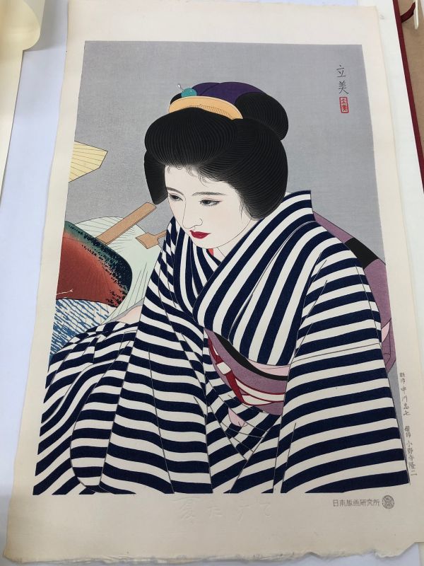 得価，HOT 木版画 志村立美「現代美人風俗五態」彫師中川忠七