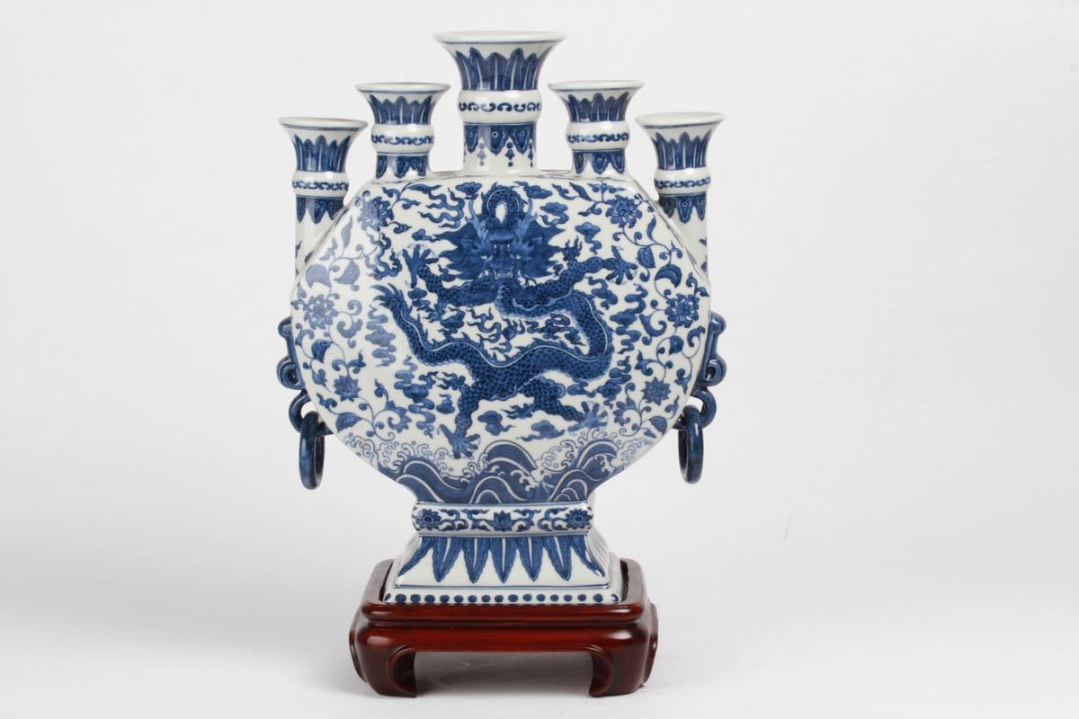 陶芸 中国 明朝 青花 壺 雲龍図
