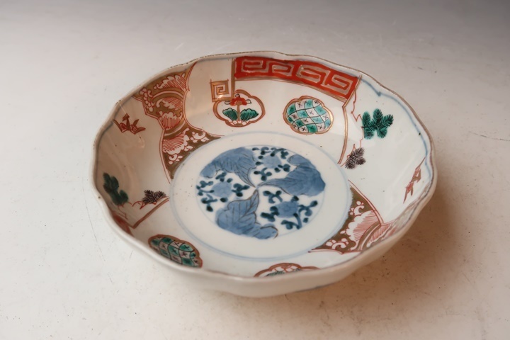 古伊万里 元禄伊万里 染錦 窓絵 富士に千鳥鶴松図 【遅日亭】古伊万里