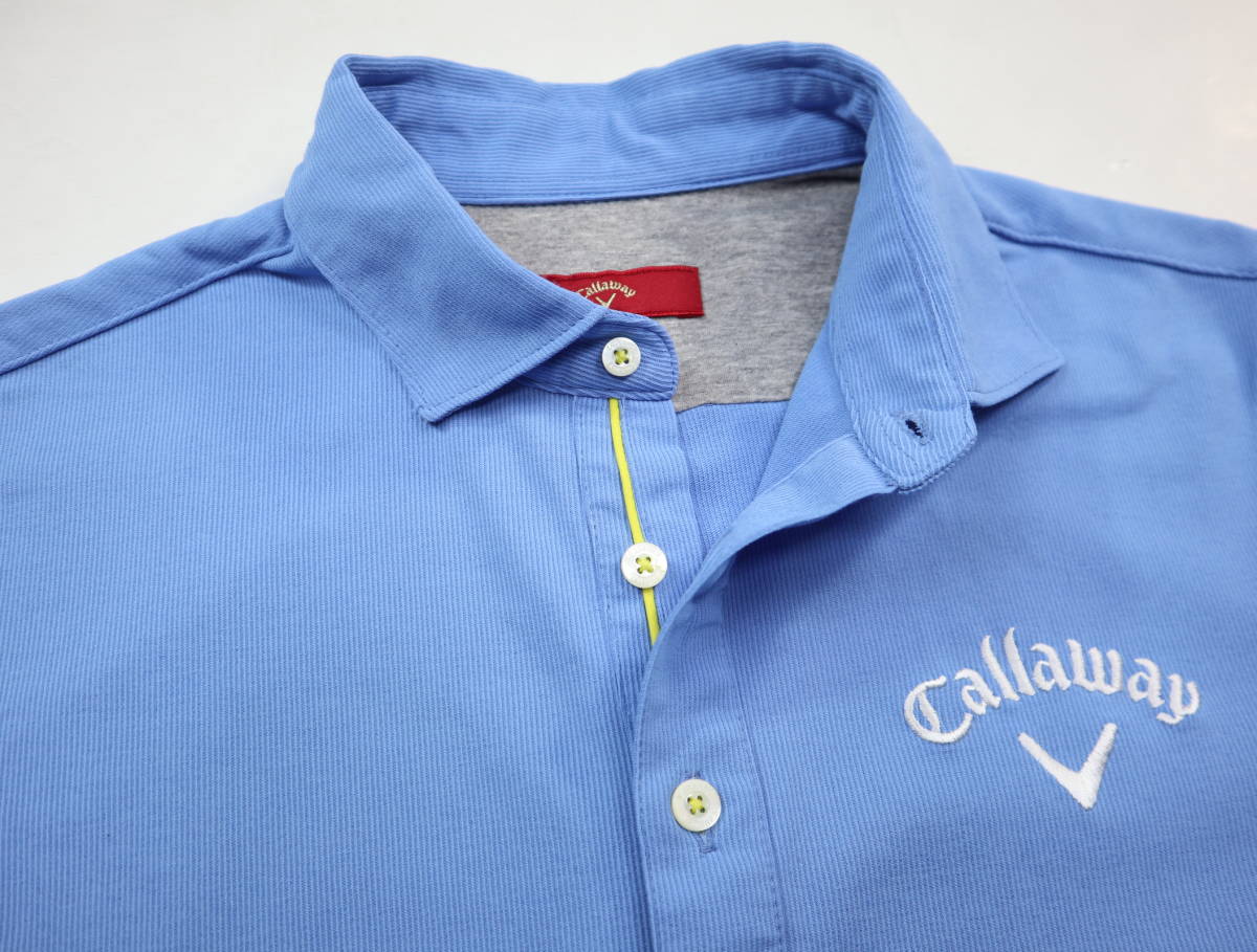 半袖ポロシャツ ポロシャツ キャロウェイ Callaway 半袖 総柄 ゴルフウェア 美品 ゴルフ L - M 美品テーラーメイド ライト 水色 シャツ・ポロシャツ（ブランドキャロウェイ・カラーブルー