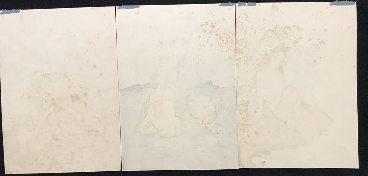 喜多川歌麿 「あわびとり」三枚続き 春画 春宮図 裸婦 木版画 浮世絵