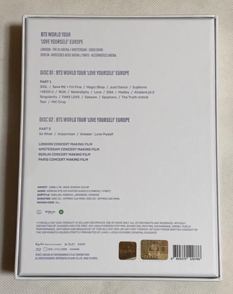 美品】 防弾少年団 BTS Blu-ray LOVE YOURSELF WORLD TOUR EUROPE 日本