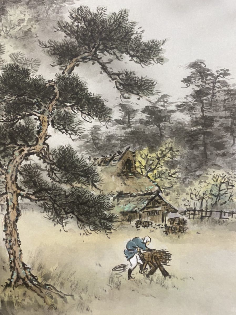 模写】 掛軸 竹田寿昌「淡彩山水」絹本肉筆 共箱 日本画 817104 道具