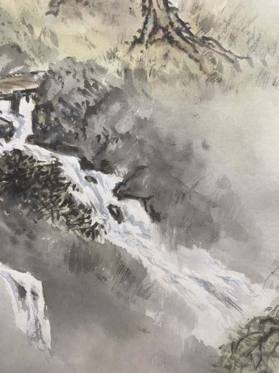 模写】 掛軸 竹田寿昌「淡彩山水」絹本肉筆 共箱 日本画 817104 道具