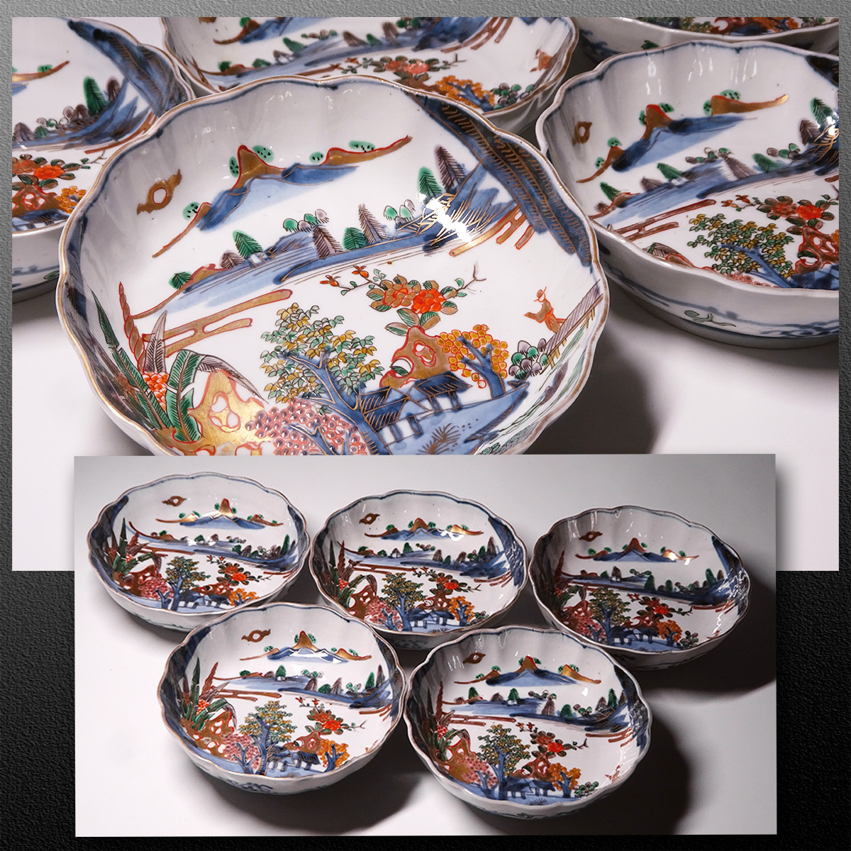 古伊万里 染付 | 江戸後期 iichi 5客 D204 梅形ナマス皿 杜