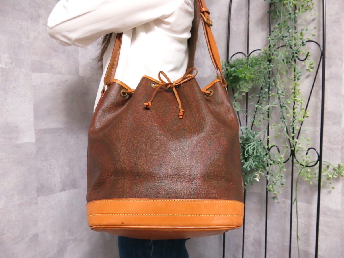 ○ETRO エトロ○ペイズリー柄○PVC ヌメ革○巾着 ショルダー バッグ 