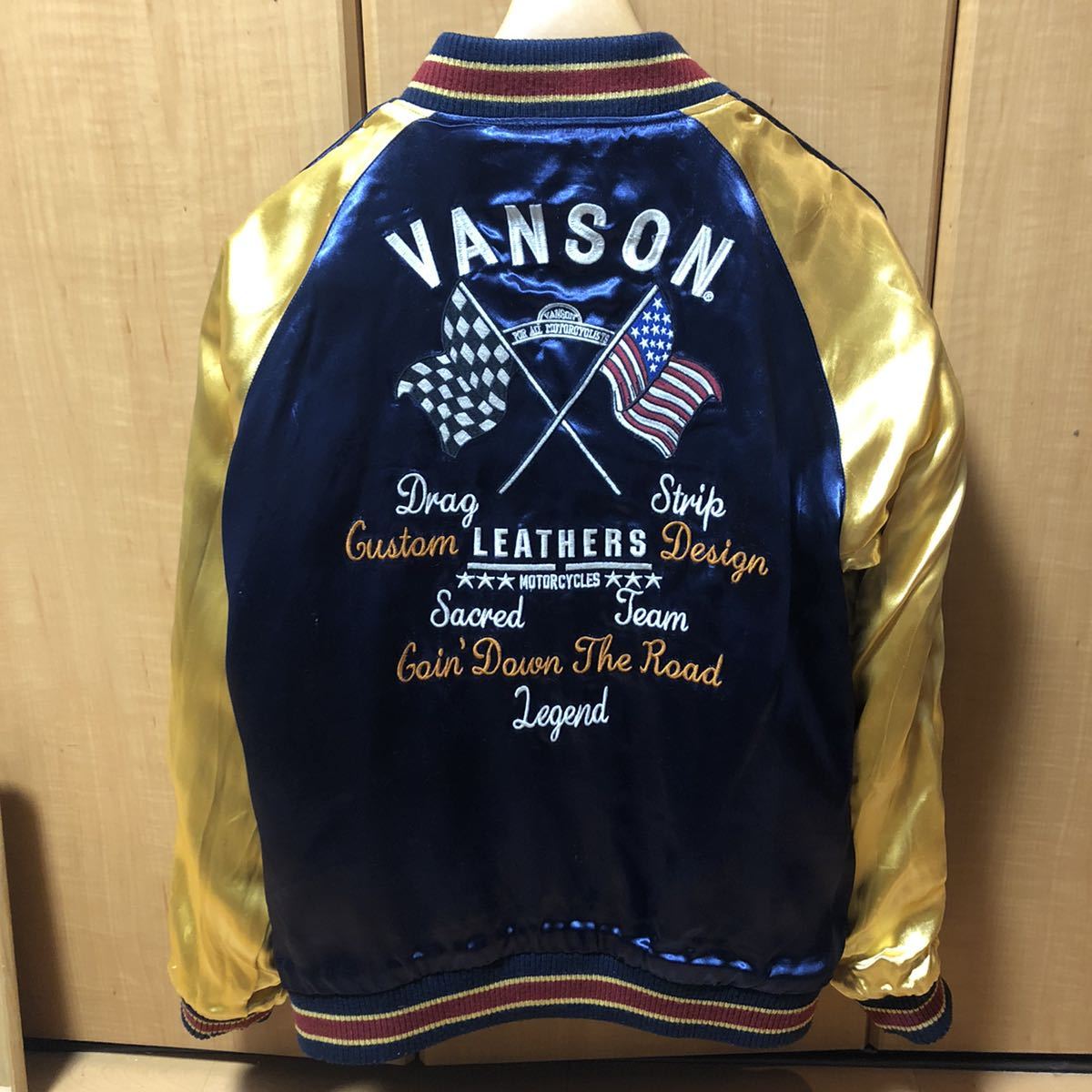 バンソン VANSON スター&フラッグ 刺繍 別珍×レーヨンサテン