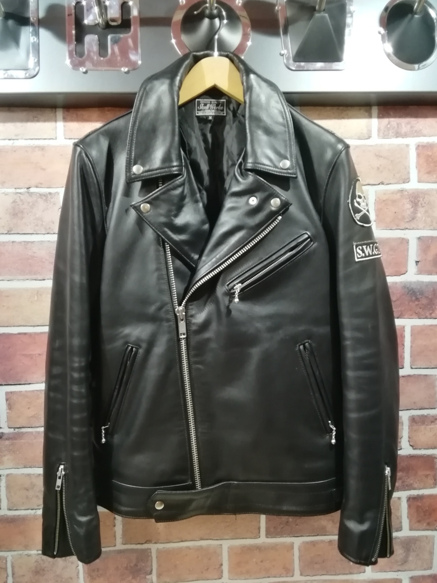 ★SKULL WORKS スカルワークス 革ジャン レザー ジャケット LEATHER 牛革 スカル ブランド お洒落 メンズ 古着 ユーズド