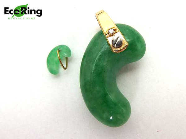 1円 翡翠×ダイヤモンド デザイン アクセサリー 勾玉 K18YG ペンダント