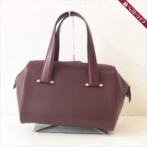 カルティエ マストライン ミニボストンバッグ ゴールド色金具 ボルドー