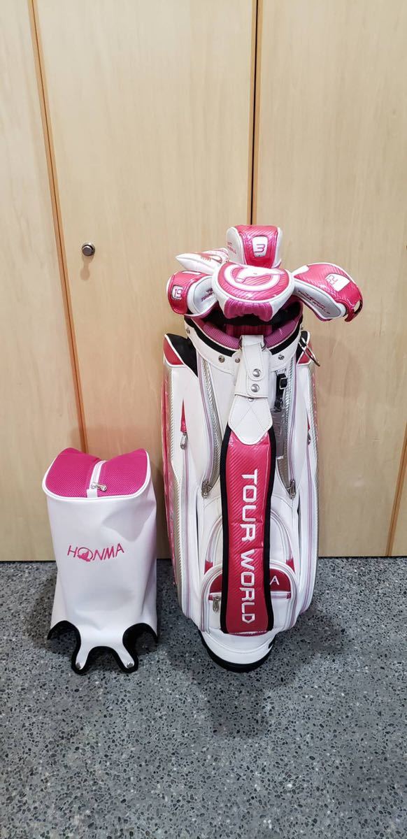 HONMA TEAM TOUR WORLD ゴルフバッグ ホワイト/ピンク HONMA最高級美品ツアープロキャディバック/世界ツアー用HK＋NP付き