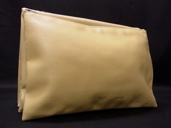 1円 ■極美品■ CELINE セリーヌ ソフトトリオ ラムスキン シルバー金具 クラッチバッグ セカンドバッグ レディース イエロー系 G8356nf