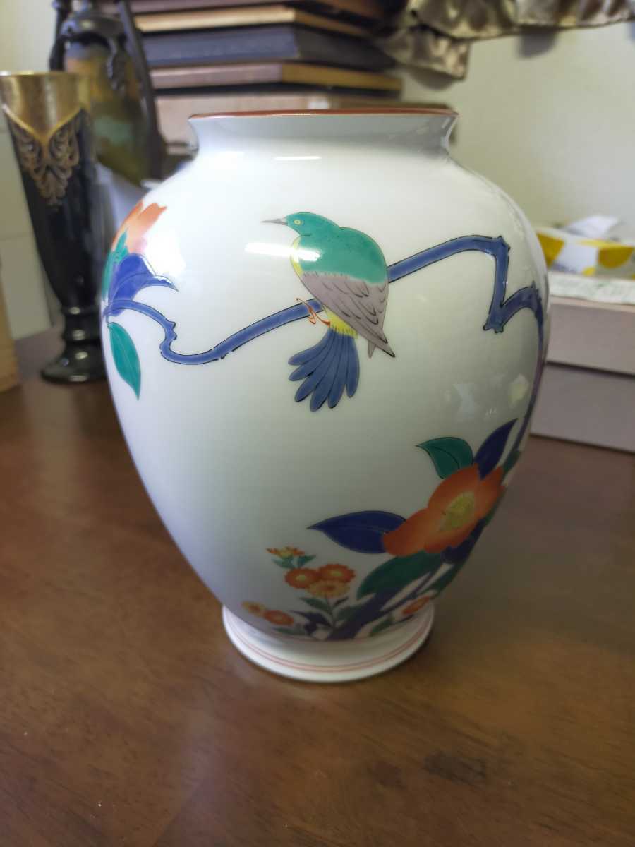香蘭社 十三代酒井田柿右衛門 花鳥「春」の壷 花瓶原画 フランクリン画廊 共箱 香蘭社 原画 十三代酒井田柿右衛門 花鳥図「春」壷 在銘 共箱 共栞 外