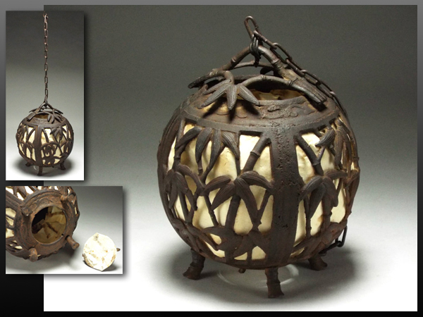 江戸時代末期頃 鉄製 六角形 吊行灯 灯火器 鉄行灯 行燈 【静岡】