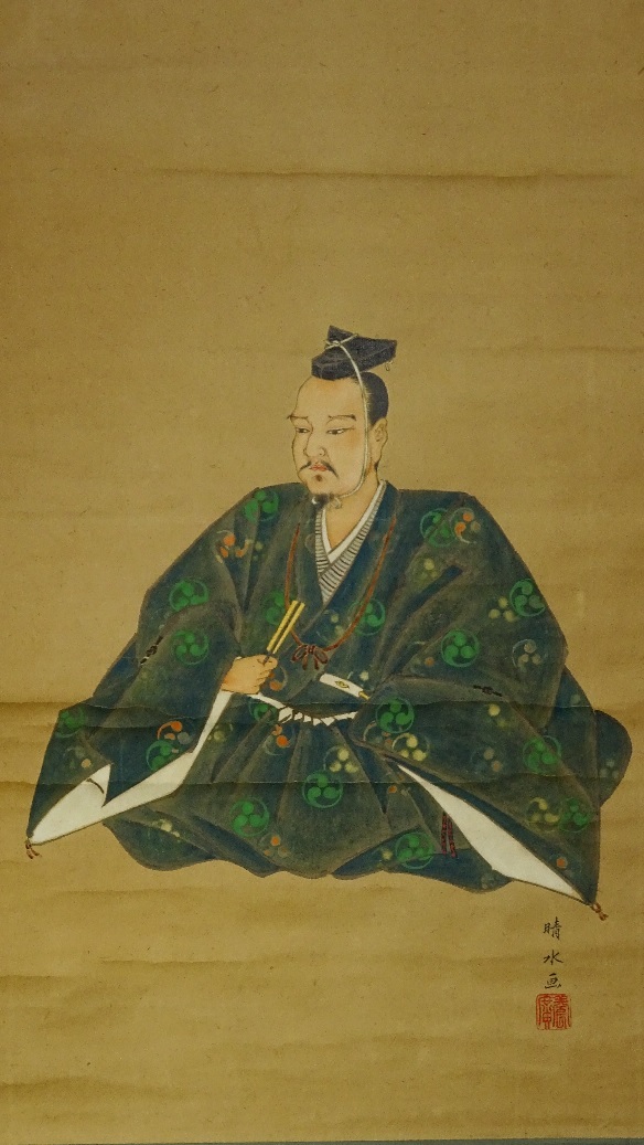 ◇【武者絵／武士侍・武家・武人座像図／竪幅】肖像画歴史風俗人物画